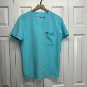 Figs Teal Light Blue Chisec Three-Pocket Scrub Top Size Small